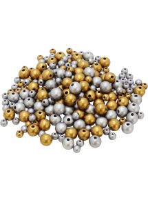 Seau de 600 perles en bois coloris Or et argent