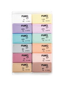 Pâte à cuire Fimo Soft 25g, boîte de 12 couleurs pastels