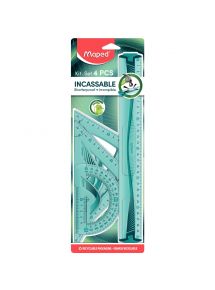 Kit de traçage géométrie incassable : 1 règle 30cm, 1 équerre 60°, 1 équerre 45°, 1 rapporteur