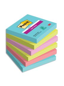 Bloc Post-it Super Sticky Cosmic format 76x76mm, lot de 6 blocs de 90 feuilles, couleur assortie