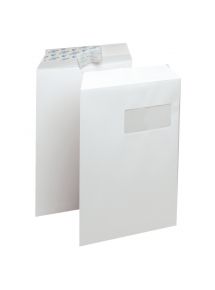 Boite de 250 pochettes blanches 229x324mm 90g bande siliconée fenêtre 50x100mm