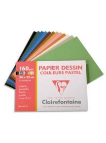 Pochette 12 feuilles papier dessin couleurs pastels assorties, 160g, 24x32cm