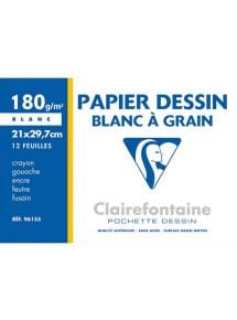 Papier dessin blanc 180g, format 21x29,7cm, pochette de 12