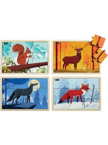 Lot de 4 puzzles, animaux de la forêt