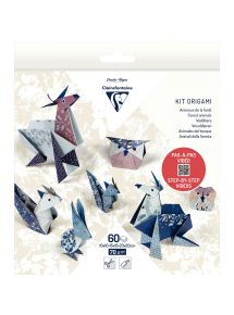 Pochette 60 feuilles origami 3 formats animaux de la foret