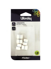 Blister de 10 punaises magnétiques, diamètre 12 mm.  Blanc