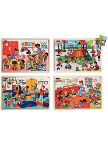 Lot de 4 puzzles, ensemble à l'école