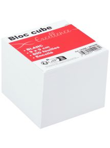 Bloc cube blanc d'environ 800 feuilles encollées, dimensions : 9 x 9 x 7.5CM