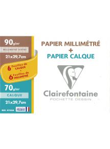 Calque 21x29,7cm + papier millimétré 21x29,7cm, lot de 6 + 6 feuilles