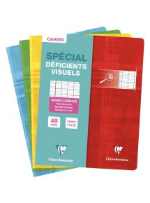Cahier 17x22cm, 48p, grands carreaux, pour déficient visuel
