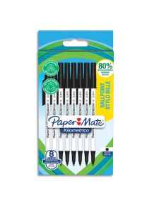 Stylo bille pointe moyenne Kilometrico, noir, sachet de 8