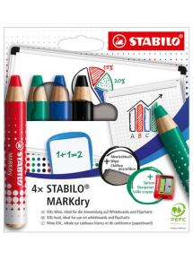 Crayons de bois Woody 3 en 1 multi-surfaces, pochette de 4 couleurs assorties