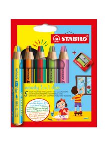 Crayon de couleur multi-talents Woody 3in1, étui de 10 + 1 taille-crayon