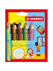 Crayon de couleur multi-talents Woody 3in1, étui de 10 + 1 Taille-crayon