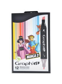 Marqueur à alcool GRAPHIT Manga pour réaliser des mangas, set de 12 couleurs assorties