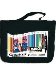 Marqueur à alcool GRAPHIT Manga pour réaliser des mangas, trousse de 24 couleurs assorties