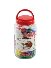 Perle en plastique de formes et couleurs variées avec abaques, lacets, bocal de 75 perles
