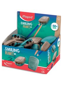 Taille-crayon 2 trous Smiling Planet, présentoir de 25