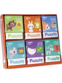 Puzzle duo de 24 pièces thème animaux, présentoir de 6 puzzles