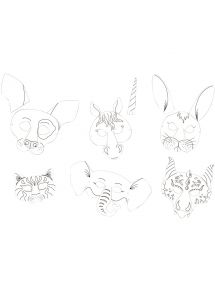 Lot de 6 masques en carton forme animaux