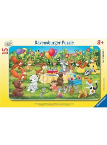 Puzzle à cadre 15 pièces, la fête d'anniversaire des animaux