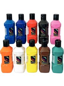 Lot de 10 flacons 250 ml de peinture vinylique plastifiante, couleurs vives assorties