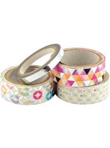 Lot de 4 rubans adhésifs métallisés argenté motifs tendance