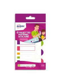 Etiquette plastiiée, 3 formats assortis, blanche cadre couleur fluo, blister de 24