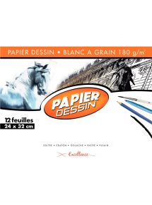 Papier dessin blanc 180g, format 24x32cm, pochette de 12