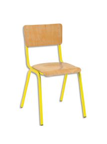 Lot de 4 chaises scolaires Maxim, hêtre, piètement jaune, assise 37x39 cm, taille 6