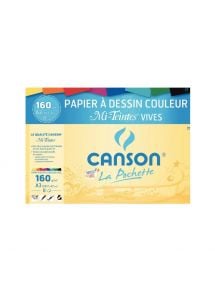 Pochette de 8 feuilles de papier dessin 160g, format 50x65cm, couleur mi teinte vives