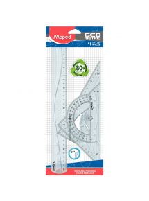 Kit de traçage 4 pièces : 1 régle 30cm, 1 équerre 45°, 1 équerre 60°, 1 rapporteur 180°