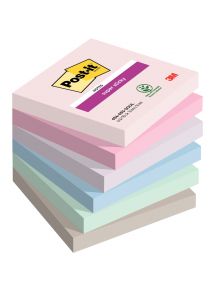 Bloc Post-it Super Sticky format 76x76 mm, lot de 6 blocs de 90 feuilles, coloris assortis
