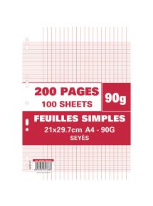 Feuillets mobiles perforés 21x29,7cm, grands carreaux, 200 pages, 90g