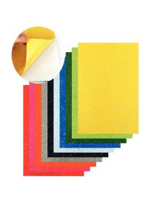 Sachet de 10 coupons de feutrine adhésive pailletée, format 20x30cm, couleurs assorties