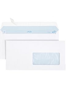 Enveloppe blanches autoadhésives 80g, 110x220 mm, DL fenêtre 45, boîte de 500