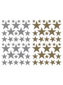 Gommette étoile or et argent, sachet de 4 planches, 152 gommettes tailles assorties