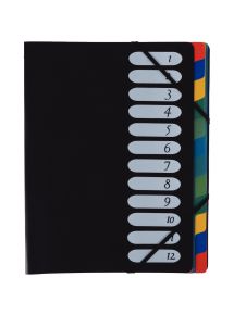 Trieur en polypropylène avec élastiques 12 compartiments, noir