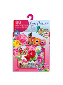 Gommette adhésive colorée thème les fleurs du jardin, boîte de 80
