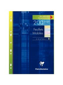 Feuillets mobiles perforés 21x29,7cm, grands carreaux, 200 pages, assortis 4 couleurs, 90g