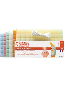 Plaque de cire à modeler de 175g de teintes pastel assorties + 3m de mèche, lot de 6