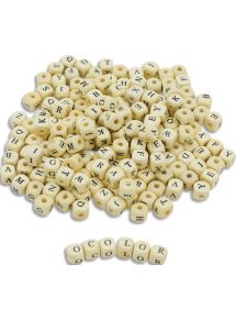 Perle cube en bois alphabet, diamètre 10 mm, sachet de 400