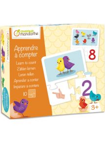 Boîte puzzle thème apprendre à compter 10 puzzles de 3 pièces, bords arrondis