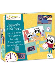 Boîte puzzle thème apprendre à lire l'heure 12 puzzles de 3 pièces, bords arrondis