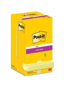 Bloc Post-it Super Sticky jaune format 76x76 mm, 90 feuilles, lot de 12 blocs