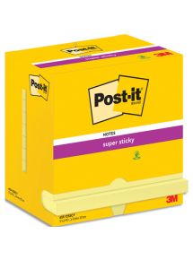 Bloc Post-it Super Sticky jaune format 76x127 mm, 90 feuilles, lot de 12 blocs
