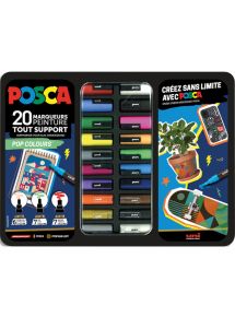 Marqueur gouache Posca, pointes assorties, malette de 20 couleurs classiques assorties