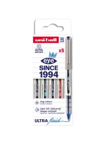 Etui de 5 stylos roller Uni Ball Eye, écriture 0,5mm