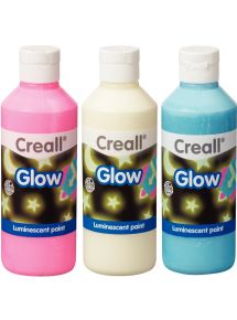 Lot 3 flacons de 250ml de peinture phosphorescente coloris assortis: vert/jaune, rouge/rose et bleu