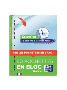 Pochette perforée Quick'In lisse cristal 5/100e, 21x29,7cm, bloc de 60 pochettes